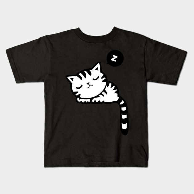 Kitten Sleeping Kids T-Shirt by linesdesigns